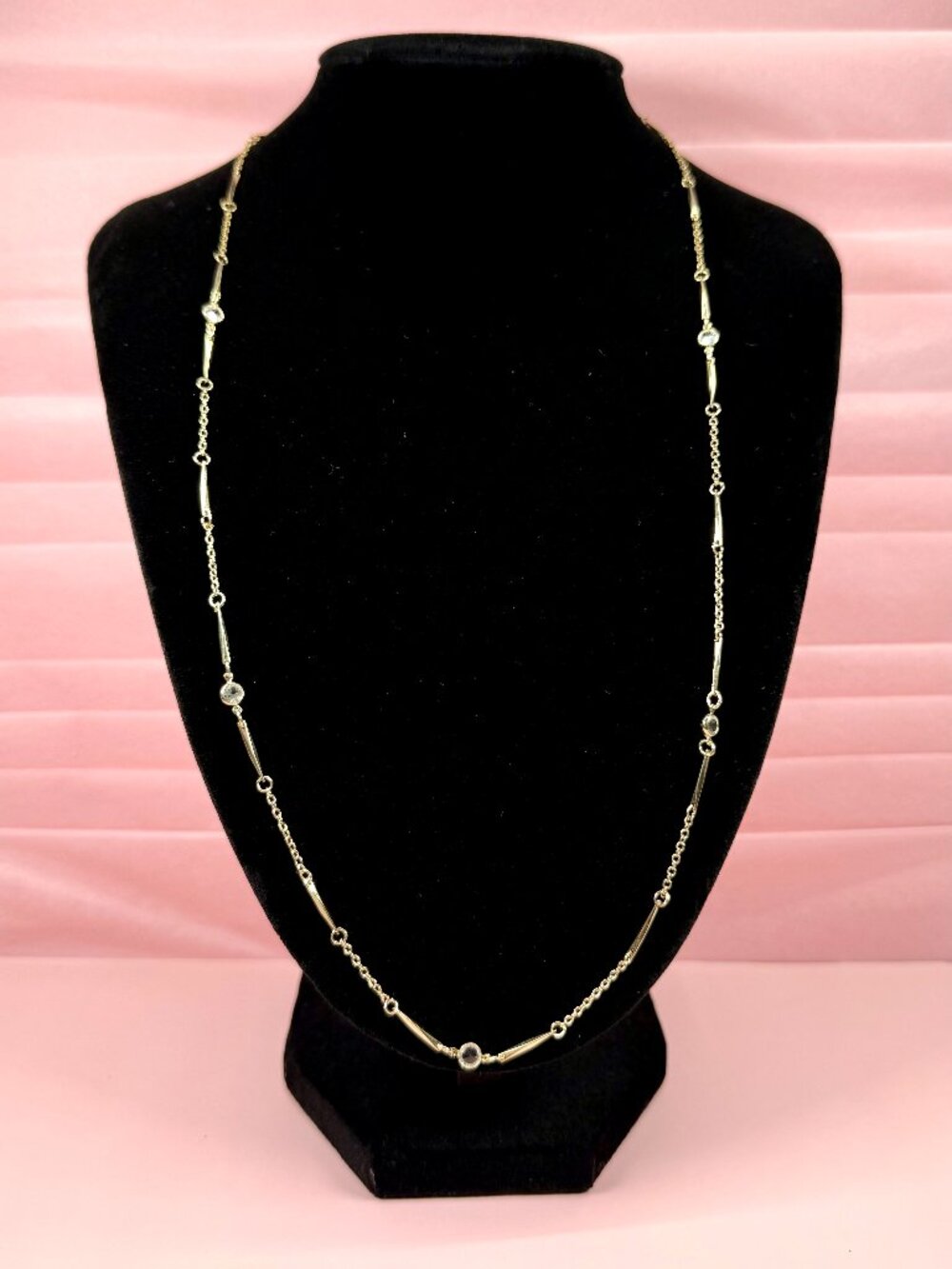 Vintage Avon Gold Tone Chain Rhinestone Station Layering 22" Necklace